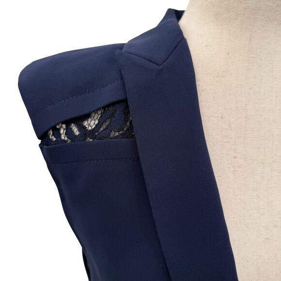 Rebecca Taylor Navy Blue Vest Size 0 XS Lace Trim Belted Suiting Sleeveless - Picture 5 of 14